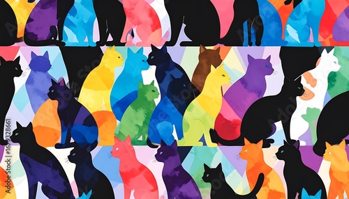 Colorful cat silhouettes