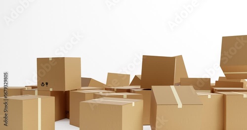 Multiple Cardboard Boxes Falling from Above Animation