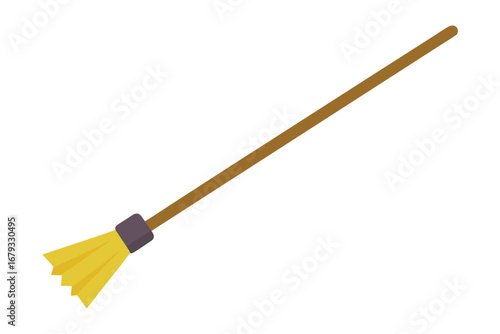Single witch's broomstick with yellow bristles and long brown handle