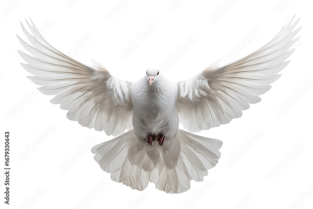 Obraz premium White dove in flight, symbol of peace and hope.