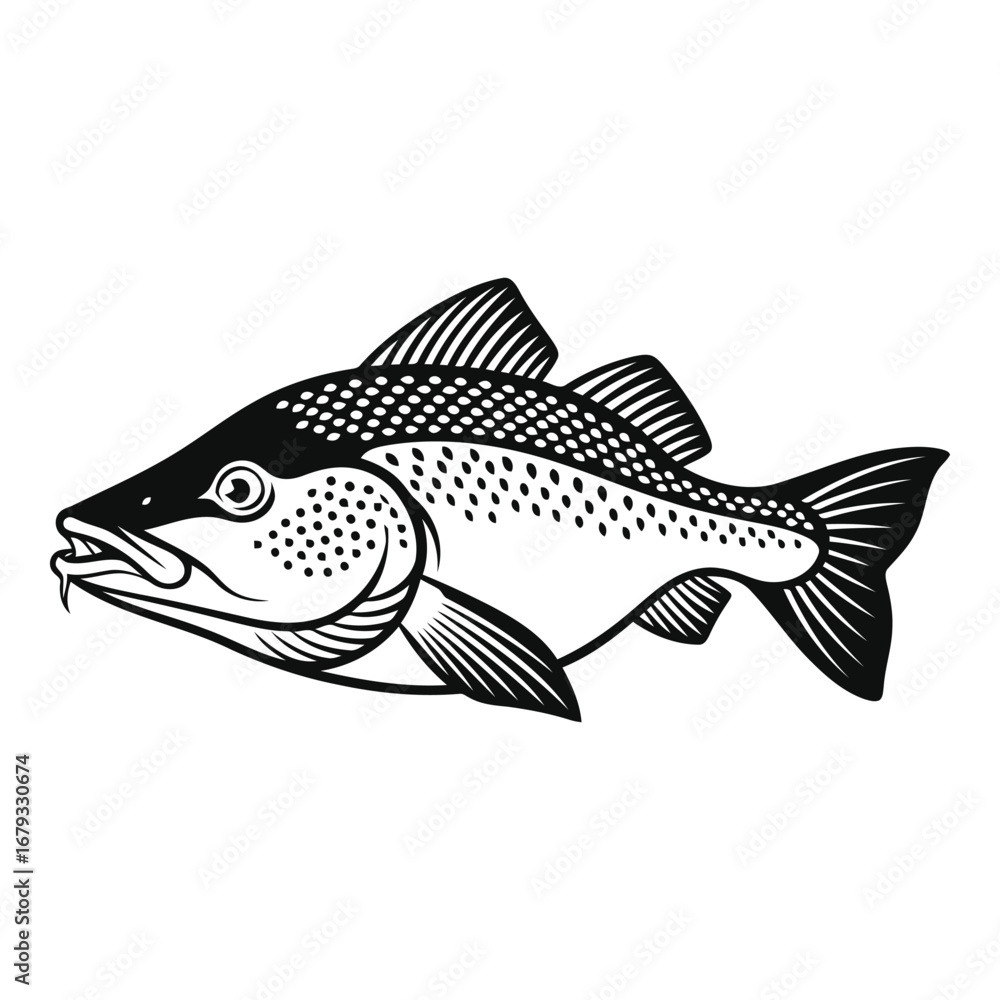Fototapeta premium Vector art of black silhouette of a redfish fish