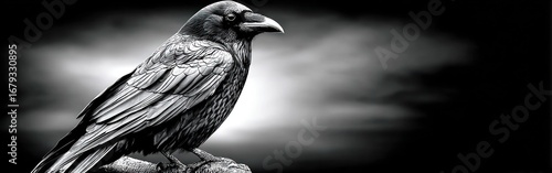 A crow sits on a dry branch, cawing into the chilling air during Halloween, adding an eerie touch to the landscape