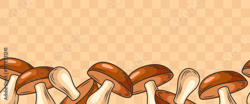 Porcini mushroom seamless border. Vector cartoon illustration