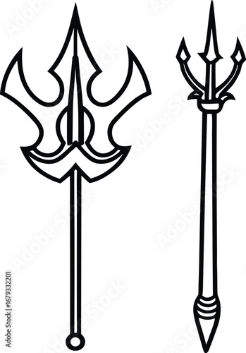 Hindu Trishula Weapon Line Art
