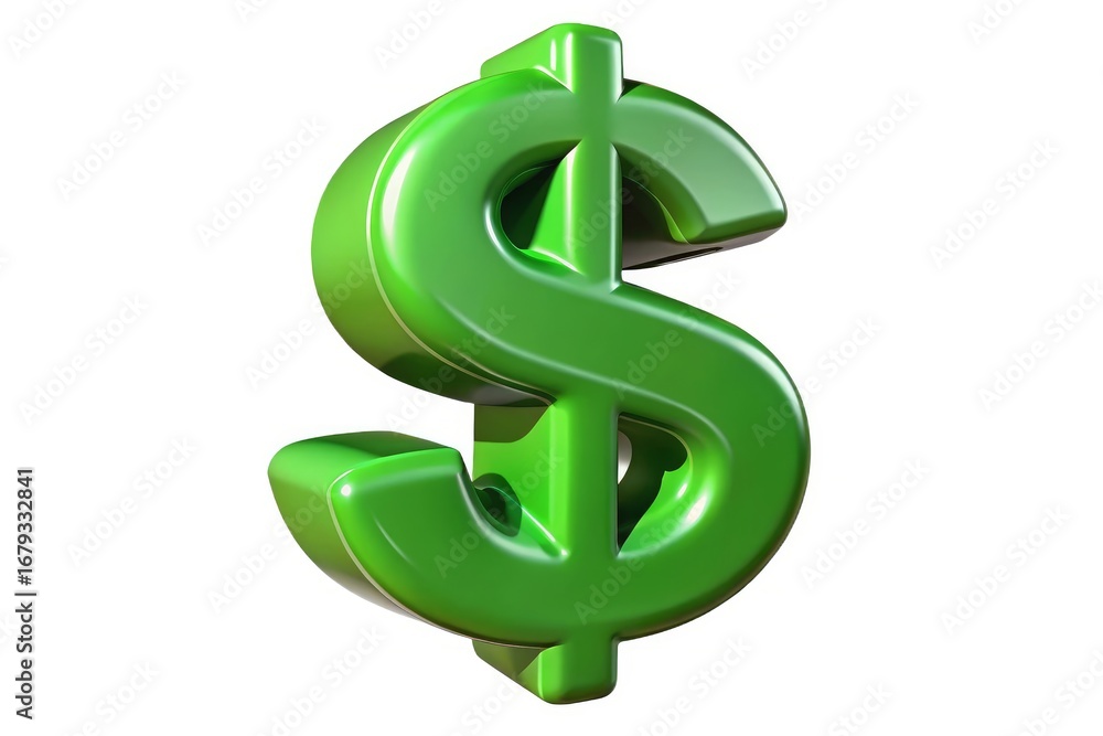 Obraz premium Shiny green dollar sign symbol isolated on white background