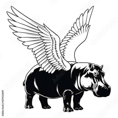 Vector art of flying hippopotamus