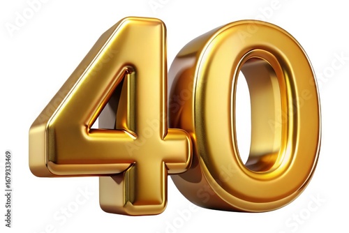 Shiny golden number forty 40 isolated on white background