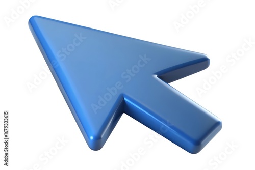 Shiny blue computer mouse cursor arrow on white background