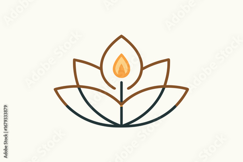 Stylized lotus flower with a central flame depicting spirituality and enlightenment