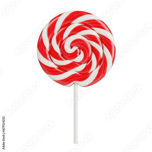 Swirled red and white lollipop on a stick sweet treat candy delight. transparent background