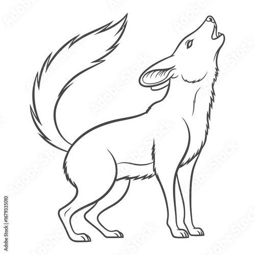 Vector art of howling wolf line art