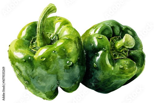 watercolor green pepper isolated on white