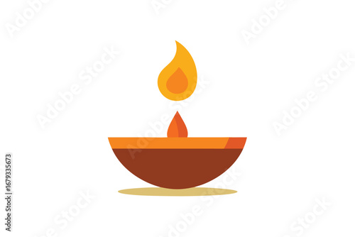 A simple design of a traditional Diwali lamp with a bright flame