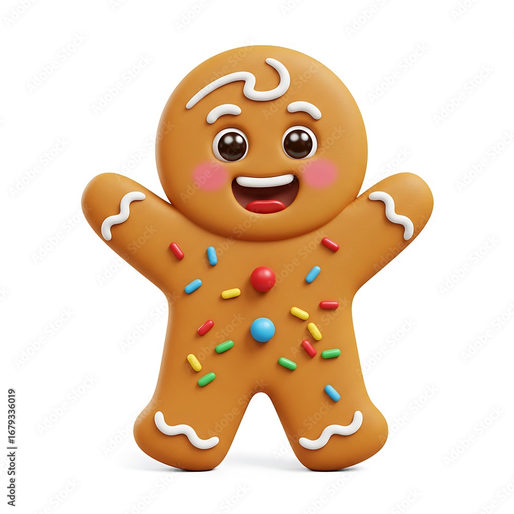 Obraz premium gingerbread child character waving, cartoon style figure, isolated on white background