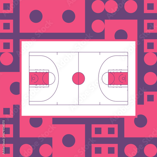 Basketball Court. Basketball design. Street sport art. Game Day. Basketball playoff. Final games. Team championship. Ball for Basketball. Sport creative poster. Modern graphic. Vector wallpaper