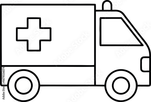 Ambulance illustration depicting a medical vehicle for emergency response and healthcare assistance with a simple line art style for easy recognition