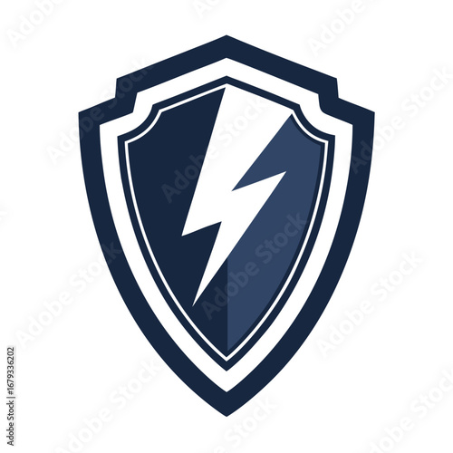 A shield with a lightning bolt, an isolated graphic for security and fast, powerful protection.