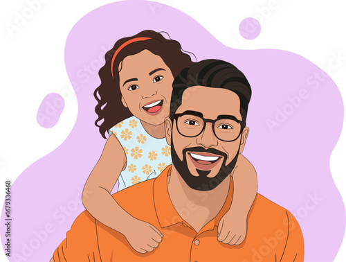 Happy Latin Father Giving Daughter a Piggyback Ride