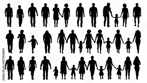 Diverse family silhouettes walking together united in a heartwarming visual of connection and togetherness