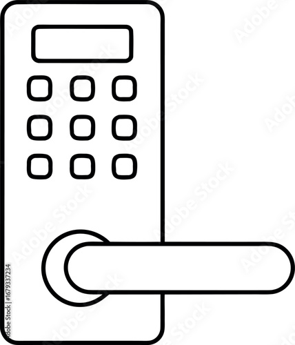Modern digital door lock with keypad and handle in simple line art style security and access control system design