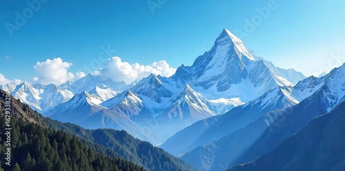 Wallpaper Mural Majestic snowcapped mountains pierce a vibrant blue sky, their peaks glistening under the bright sun A serene landscape perfect for adventure and relaxation , travel, ice Torontodigital.ca