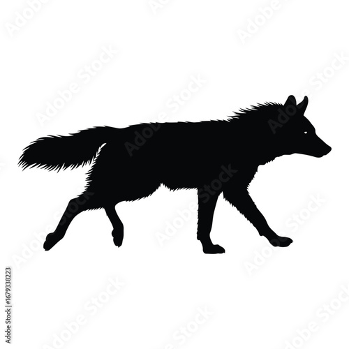 Vector art of black silhouette of a wolf walking