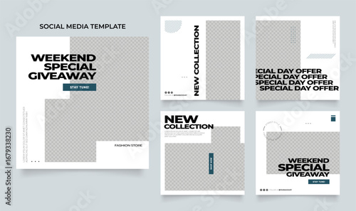 social media template banner blog fashion sale promotion. fully editable instagram and facebook square post frame puzzle organic sale poster. fresh white blue black element shape vector background