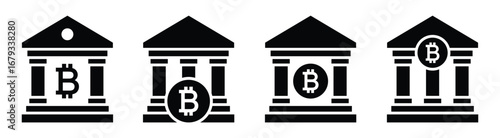 Bitcoin bank icon, vector illustration