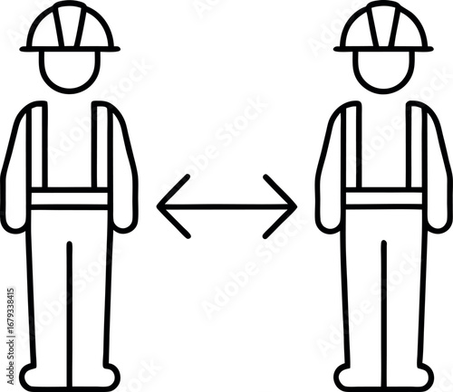 Social distancing measures for construction workers with PPE requiring six foot distance and safety protocols to protect health during epidemic