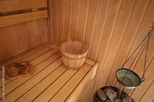 Finnish sauna with hot stones.