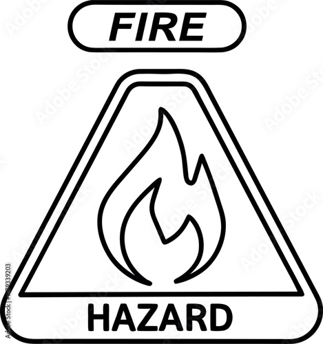 Fire hazard sign displaying cautionary message for safety awareness and prevention against potential risks dangers and flammable materials for industrial workplaces