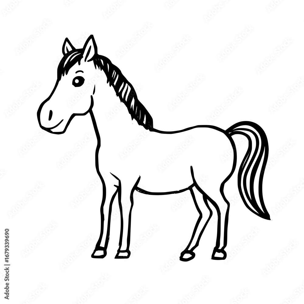 Obraz premium A simple, elegant monochrome illustration of a horse, its form gracefully rendered in a minimalist style, capturing the essence of equine beauty.