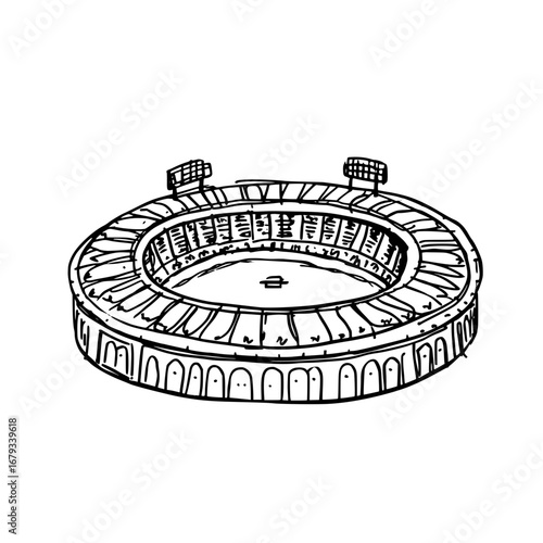 A detailed sketch of a grand stadium, a symbol of athletic competition. This artwork captures the essence of a venue that hosts epic sporting events.  vector illustration
