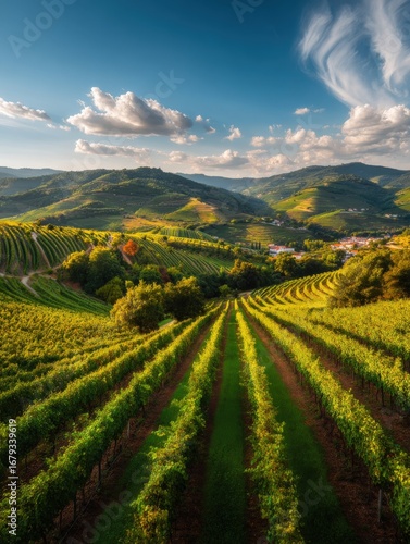 Wallpaper Mural Vineyard Landscape in Italian Countryside Under Blue Sky and Clouds, Perfect for Wine Production and Tourism Torontodigital.ca