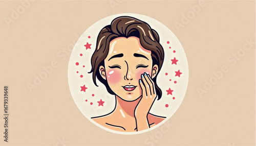 A cheerful character of a woman with radiant skin as a result of autumn care