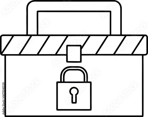 Simple line art of a locked toolbox offering security safety and protection equipment concepts for work or personal belongings representation