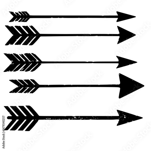 A collection of stylized arrows, showcasing a clear direction or point of focus, each distinct design hinting at a journey or a strategic path. vector illustration