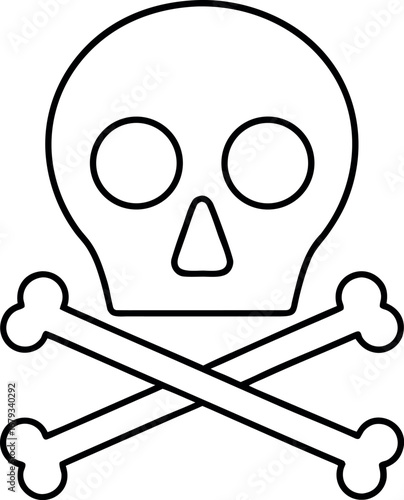 Skull and Crossbones Vector Illustration Outline Design Pirate Sign or Poison Warning Symbol Halloween Graphic Element Dangerous Icon Illustration on White Background