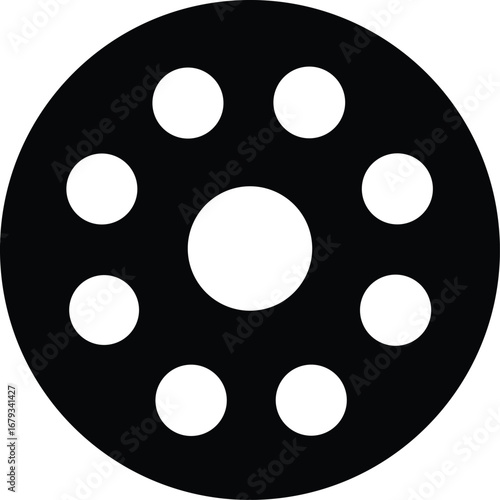 Abstract circular design with central circle and orbiting white dots for graphic elements and technology themes