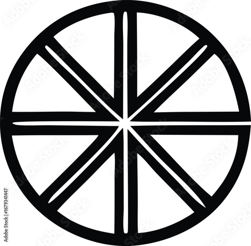 Abstract circular geometric design with radial spokes and intersecting lines symbolizing unity harmony and balance