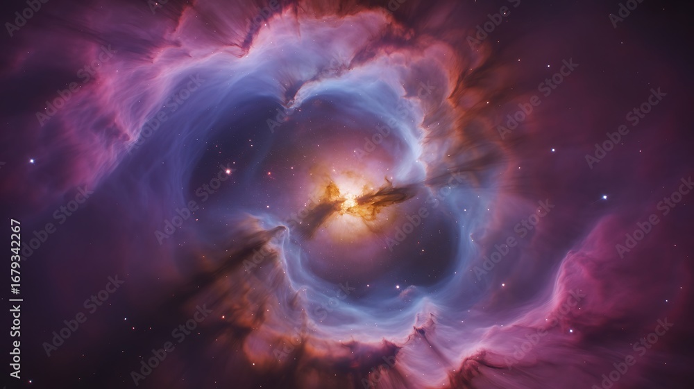 Obraz premium Vibrant nebula with glowing center and swirling cosmic gas clouds
