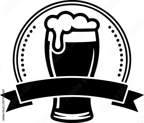 Elegant black silhouette logo featuring a refreshing pint glass of frothy beer, perfect for brewery branding or pub emblems