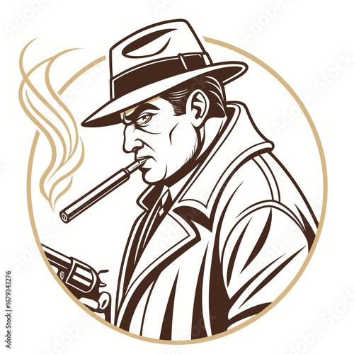 Vector art of gangster man with gun and cigarette