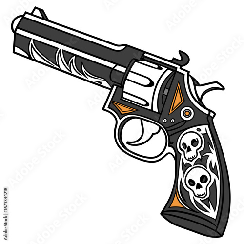 Vector art of revolver with skull design, a dangerous weapon