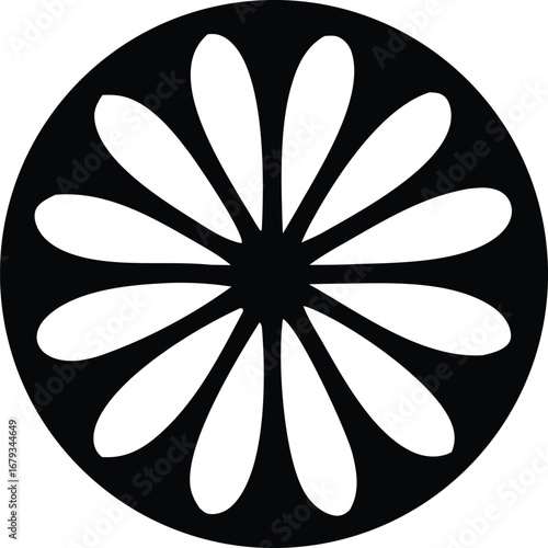 Abstract circular floral motif black and white geometric flower design symmetry decorative element digital art