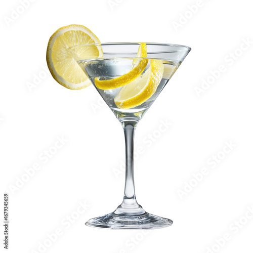 Wallpaper Mural Clear cocktail in martini glass with lemon twist and lemon slice garnish, refreshing drink with bubbles, isolated on transparency background for elegant presentation Torontodigital.ca