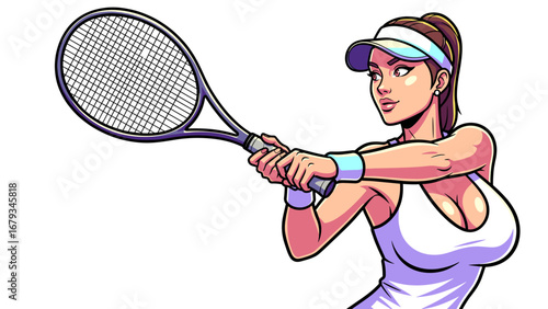 Female Tennis Player with Racket - High detailed vector art