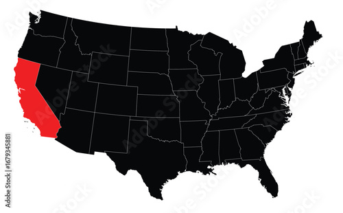 California State Highlighted on a USA Map
