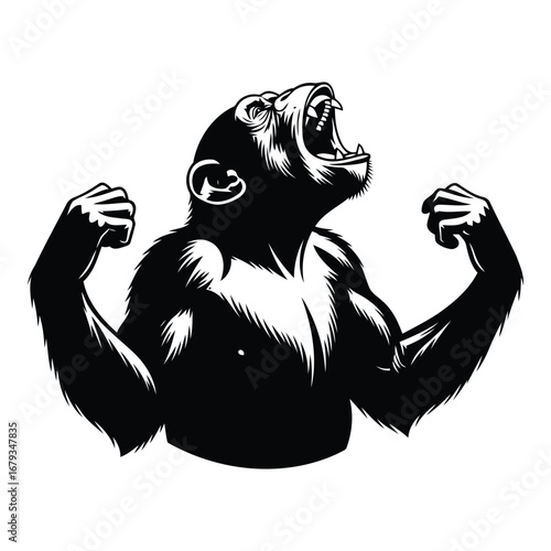 Vector art of chimpanzee flexing muscles