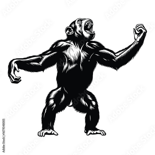 Vector art of angry chimpanzee roaring